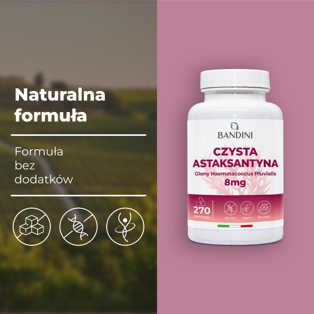 Bandini® Czysta Astaksantyna 270 kapsułek – 9-miesięczny zapas | Silny, naturalny przeciwutleniacz z alg Haematococcus pluvialis – 100% Naturalna Astaxanthin 8 mg na kapsułkę - Vegan, bez GMO