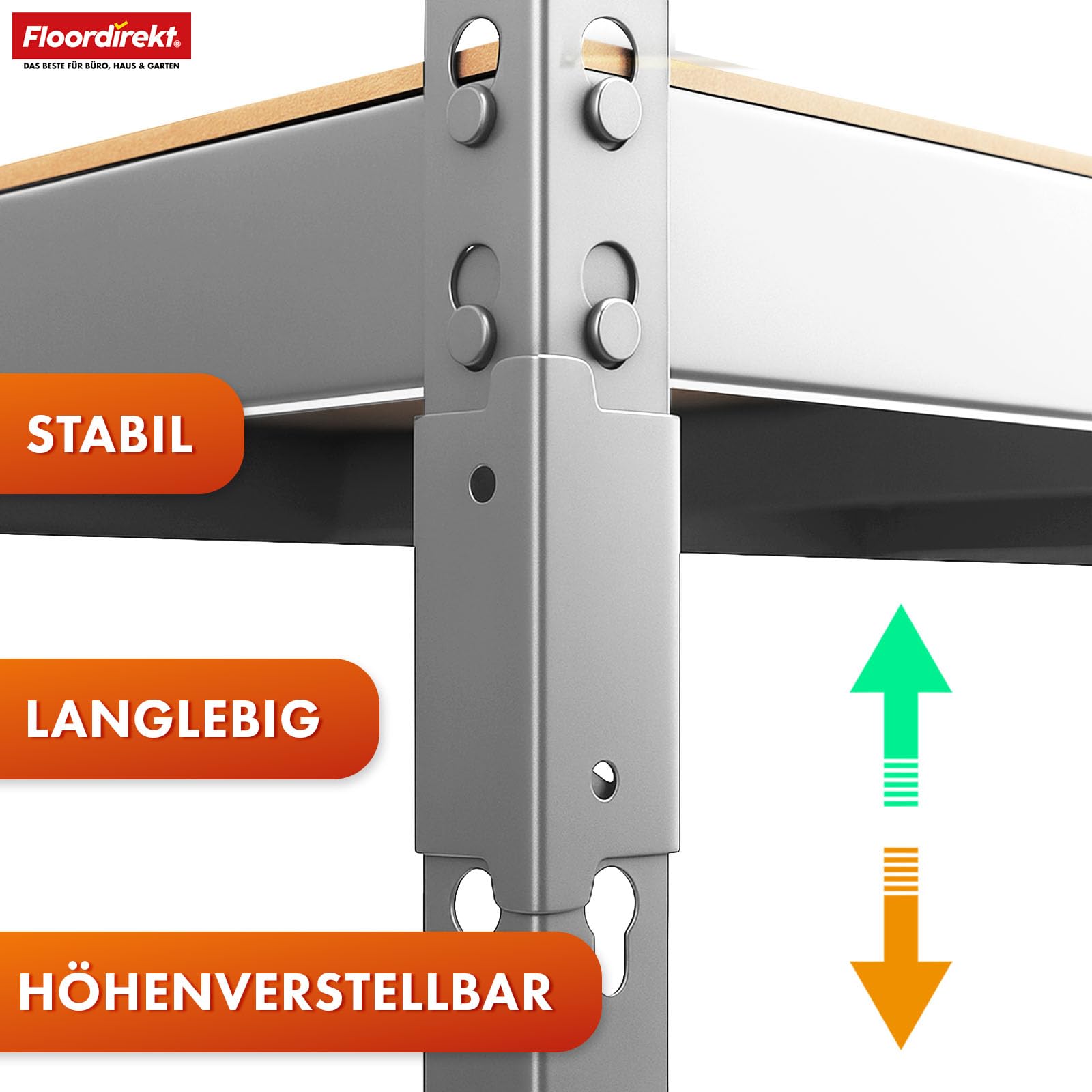 Floordirekt Schwerlastregal, Kellerregal, Lagerregal mit Stahlgestell 1050 kg Traglast (Verzinkt, 180 x 90 x 60 cm) Rhino