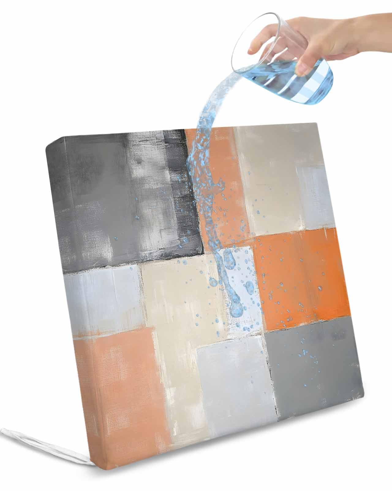 2 Pack Orange Grey Geometric Waterproof Cushion Covers with Ties, Outdoor Patio Chaise Lounge Chair Seat Cushion Slip Covers Replacement(Only Cover) Abstract Simple Color Blocks 22