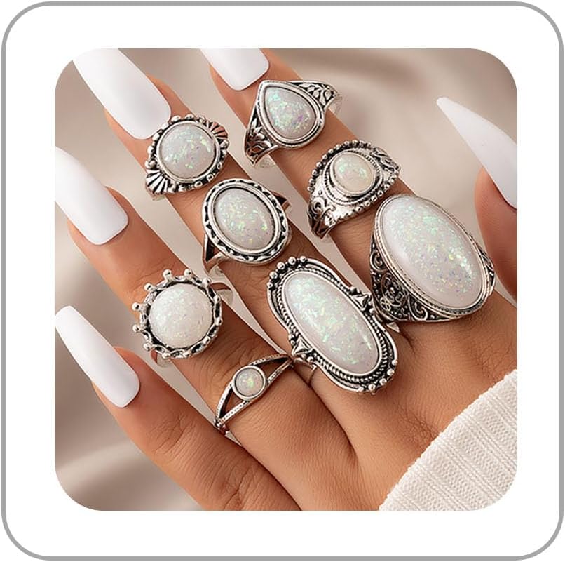 Western Country Ring Set for Women Bohemian Stacking Turquoise Knuckle Ring Set Western Turquoise Rings Country Concerts Jewelry for Women