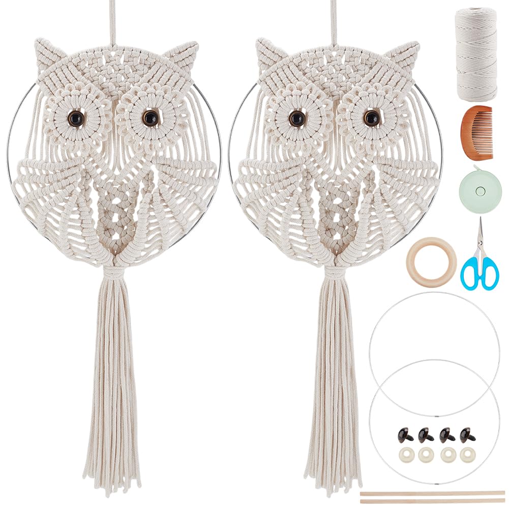 BEUNITONE Macrame Owl Kit for Adults Beginners Macrame Owl Wall Hanging Kit with Video Tutorial for Bedroom Cotton Rope Owl Decoration Wall Hallways Boho Decor Hand Woven Owl Macrame Wall Art