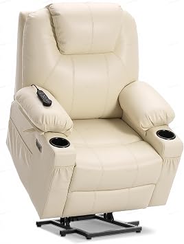 Tami Tami Dual Motor Power Lift Recliner Chair for Elderly with Massage and Heat, Electric Lift Chair for Adults with Extended Footrest, USB A&C, 2 Cup HoldersT6013-Faux Leather, Cream White, Medium