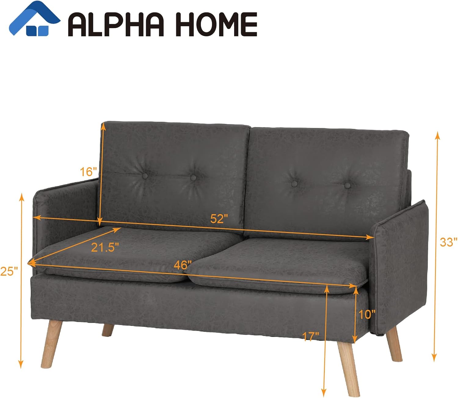 ALPHA HOME Loveseat Sofa Tufted Cushions Sleeper Sofa for Living Room Modern Design Couch,Dark Grey