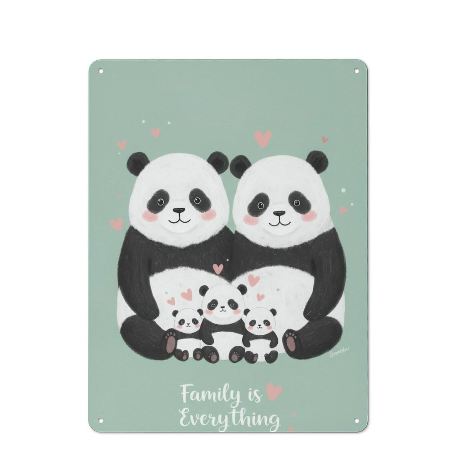 Junmoney Panda Family Love Retro Metal Plaque 40X30cm For Living Room Or Hallway, For An Autumn Wall Display In Living Room And Hallway