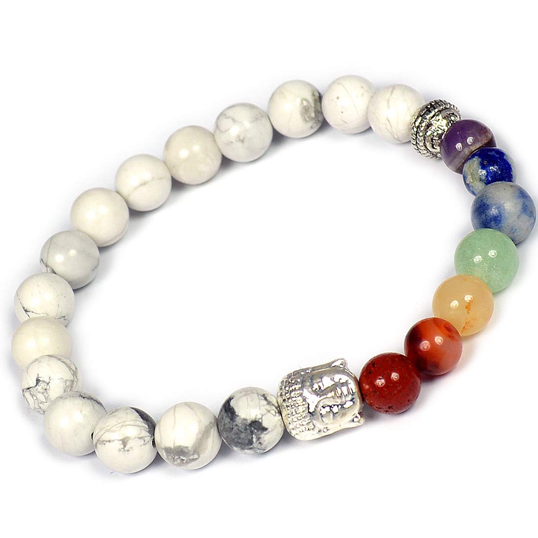 Reiki Crystal Products Natural Howlite Bracelet 7 Chakra with Buddha Head Crystal Stone Bracelet for Reiki Healing and Crystal Healing Stones (Color : Multi) (B08V95GD48) Amazon Price History, Amazon Price Tracker