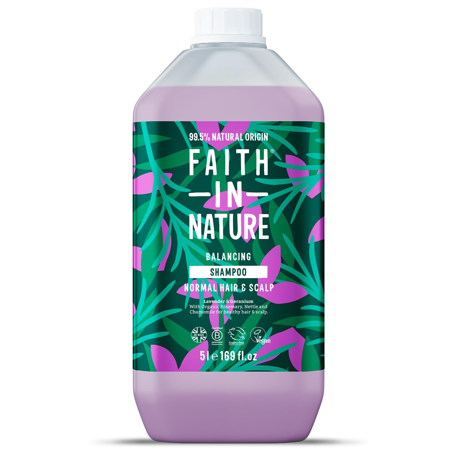 FAITH IN NATURENatural Lavender and Geranium Shampoo, Nourishing, Vegan and Cruelty Free, No SLS or Parabens, For Normal to Dry Hair, 5 L Refill Pack