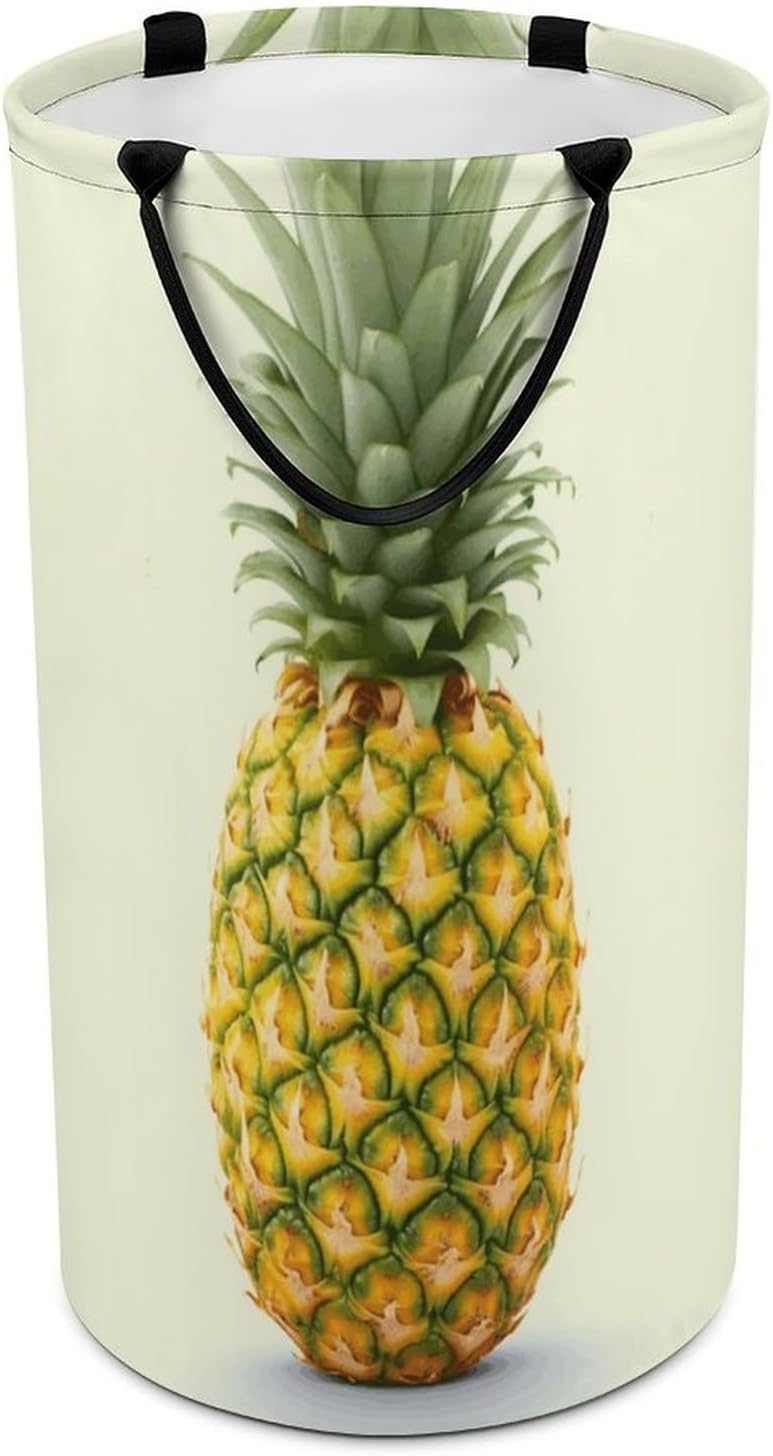 Fresh Pineapple Laundry Hamper with Handles Waterproof Collapsible Laundry Basket Large Lightweight Round Dirty Clothes Hamper for Home Dorm Bathroom Decor