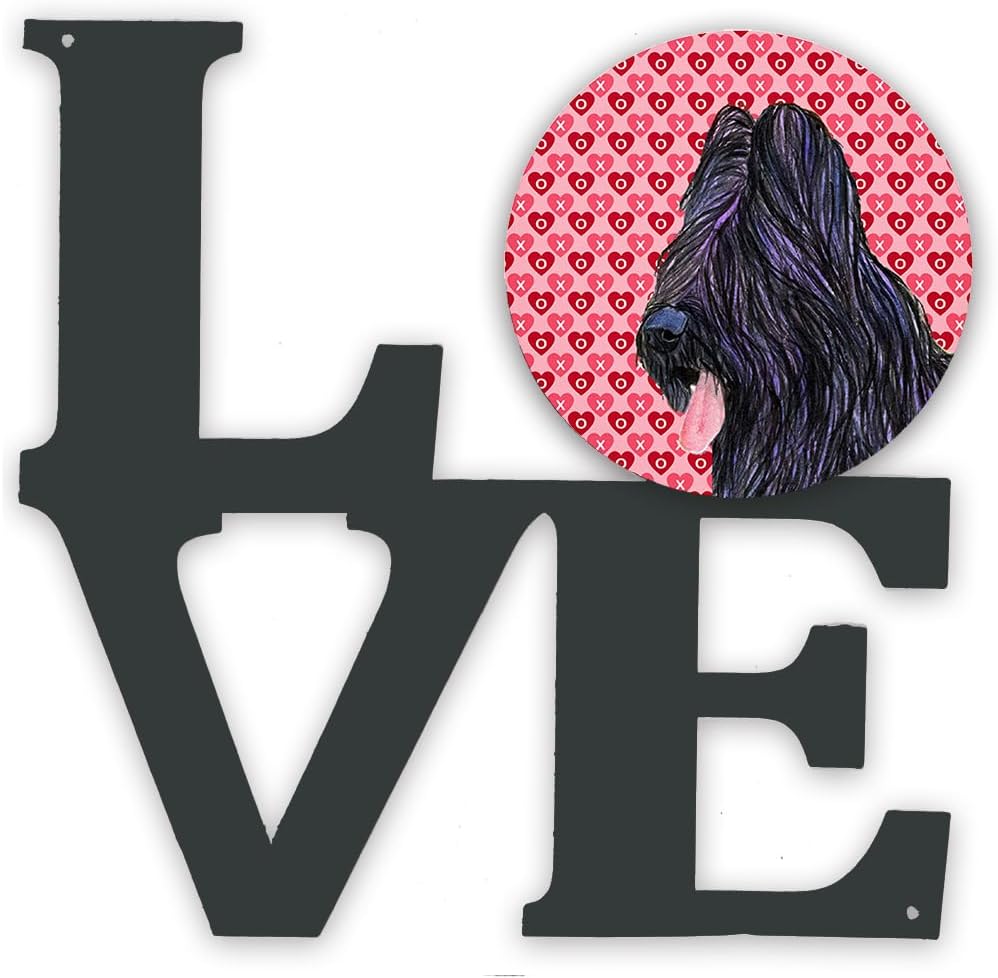 Caroline's Treasures SS4489WALV Briard Hearts and Love Metal Wall Artwork LOVE Indoor Outdoor Art Decor Patio, Bathroom, Kitchen Colorful Aluminum and Black Steel Sculpture