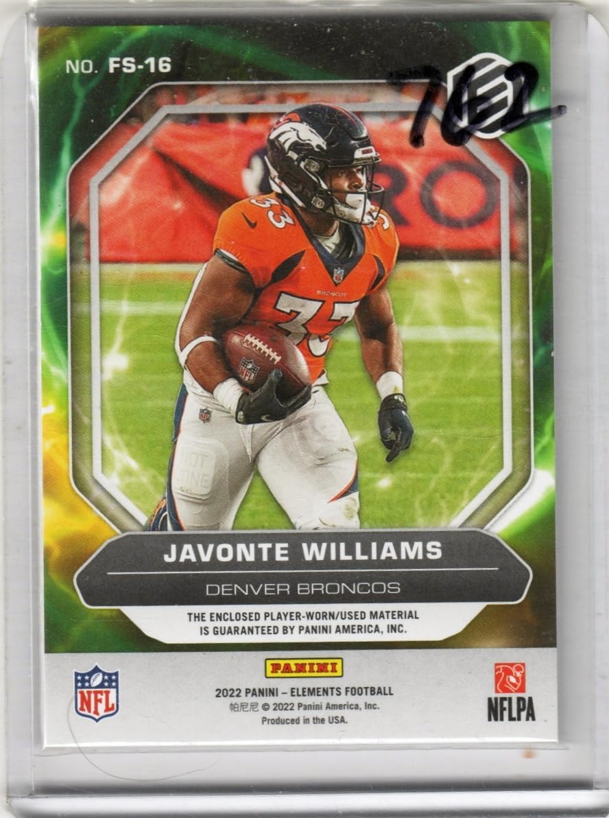 Javonte Williams Serial Numbered #156/199 Fusion Swatches Game Used Jersery Relic Memorabilia Collectible Football Card - 2022 Elements Football Card #FS-16 (Broncos)