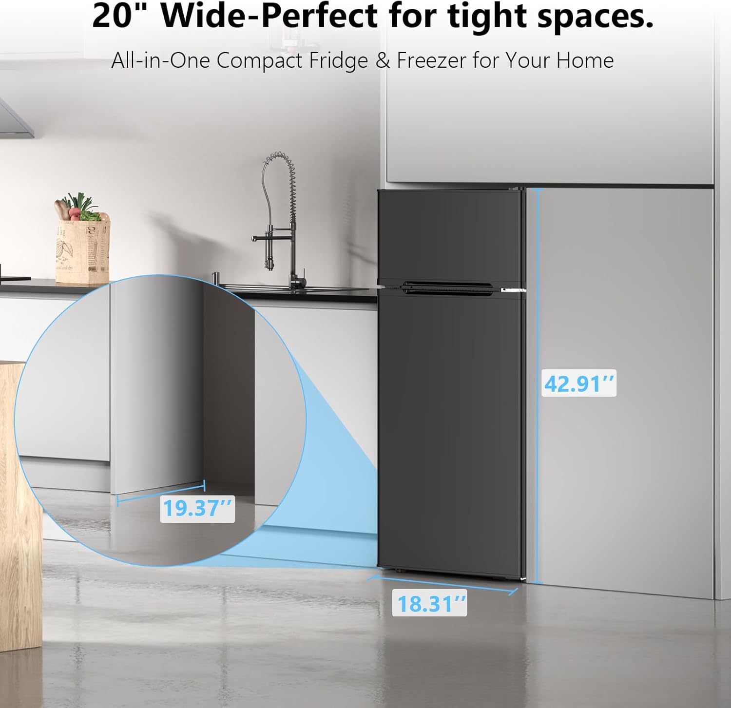 4.5 Cu.Ft Mini Fridge with Freezer, 2 Door Compact Refrigerator, Small Fridge with Adjustable Thermostat Energy Ultra Quiet, Mini Fridge Removable Glass Shelves for Bedroom Office Dorm-Gloss Black