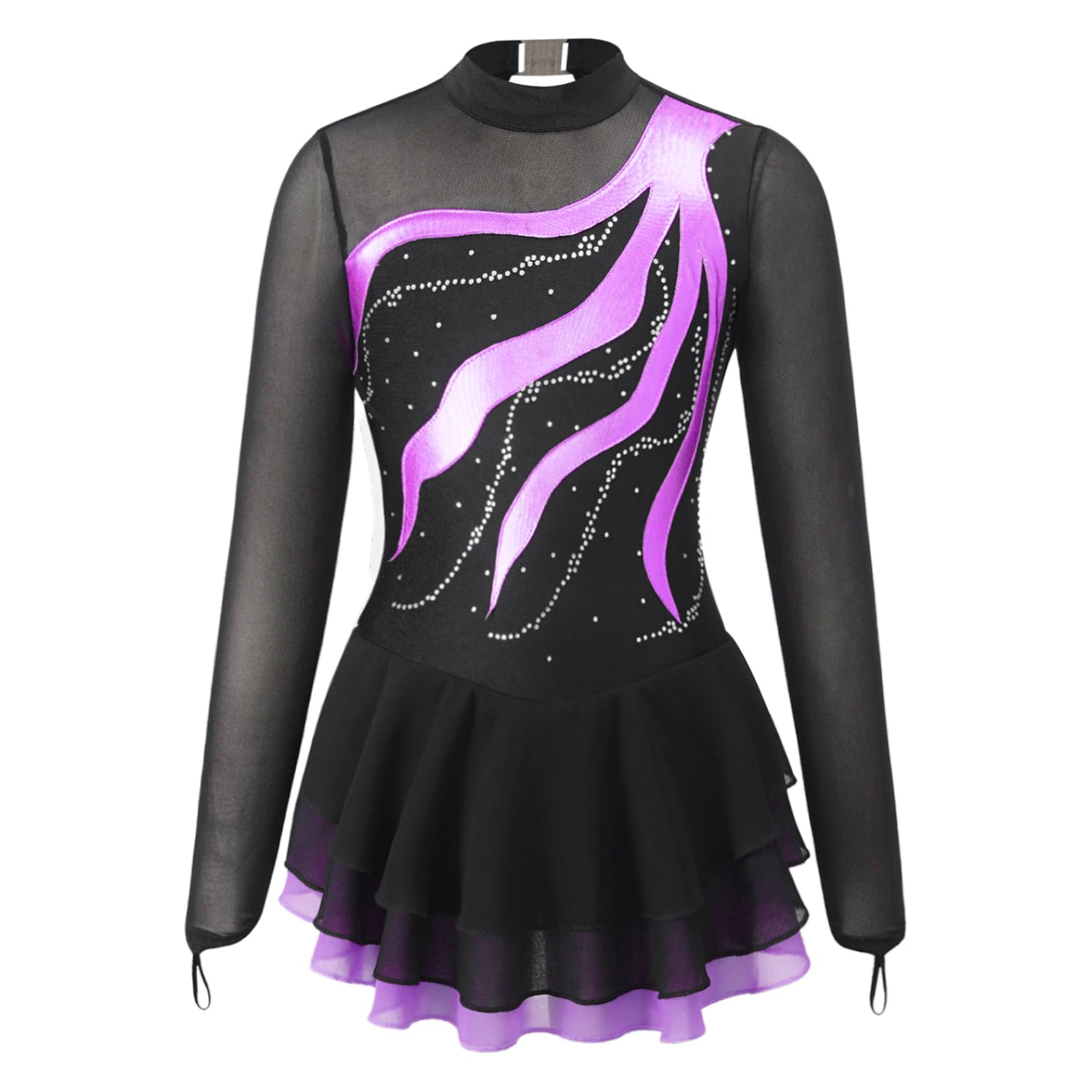 Bambino Ragazza Vestito Pattinaggio Di Artistico Strass Manica Lunga Body Vestito Concorso Spettacolo