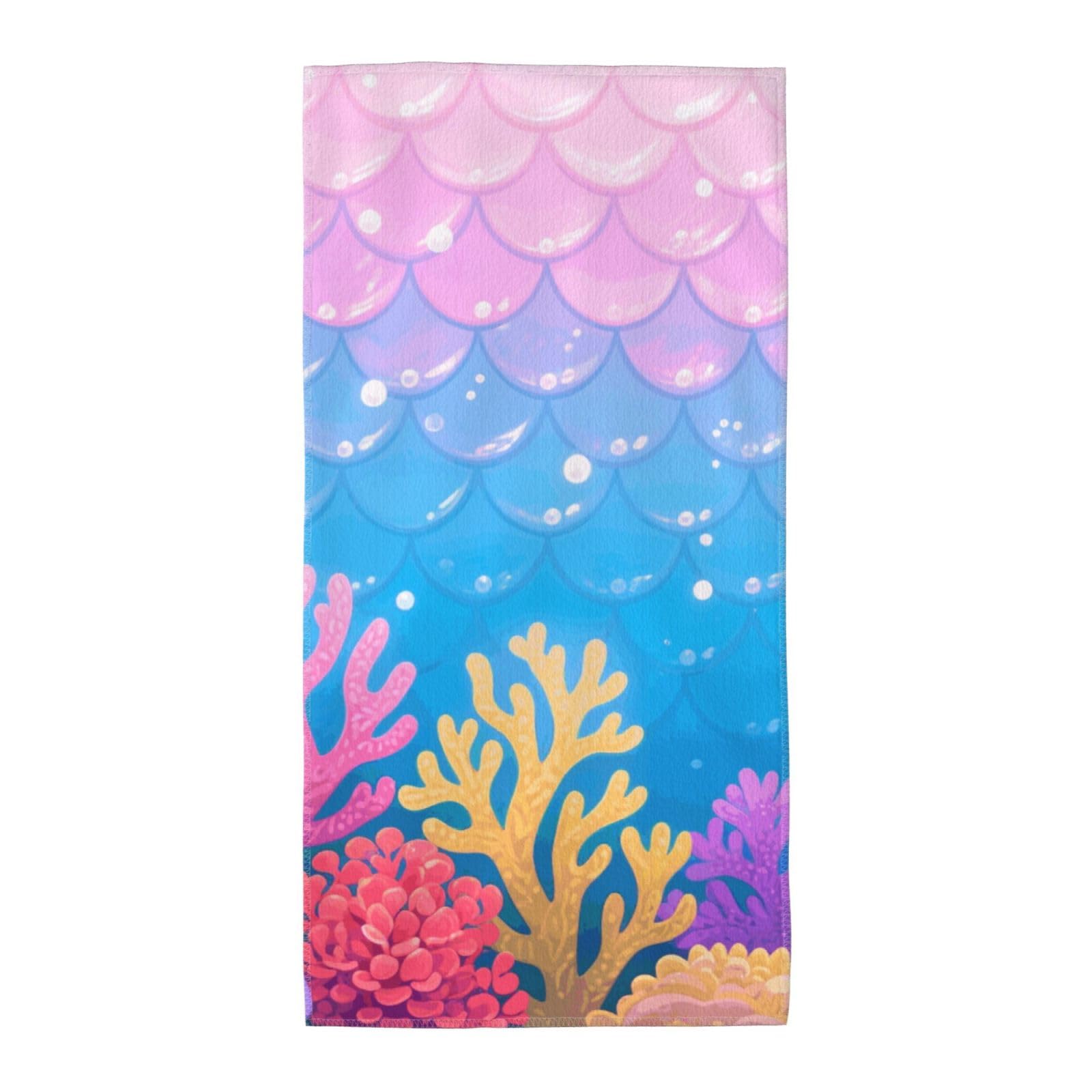 FekiLoot Absorbent Hand Towels 12"X24" Decorative Bathroom Towel Soft Microfiber Face Towel Blue Pink Mermaid Scales Ocean Coral Dish Kitchen Towels for Bathroom Kitchen Hotel Spa Bath Towels