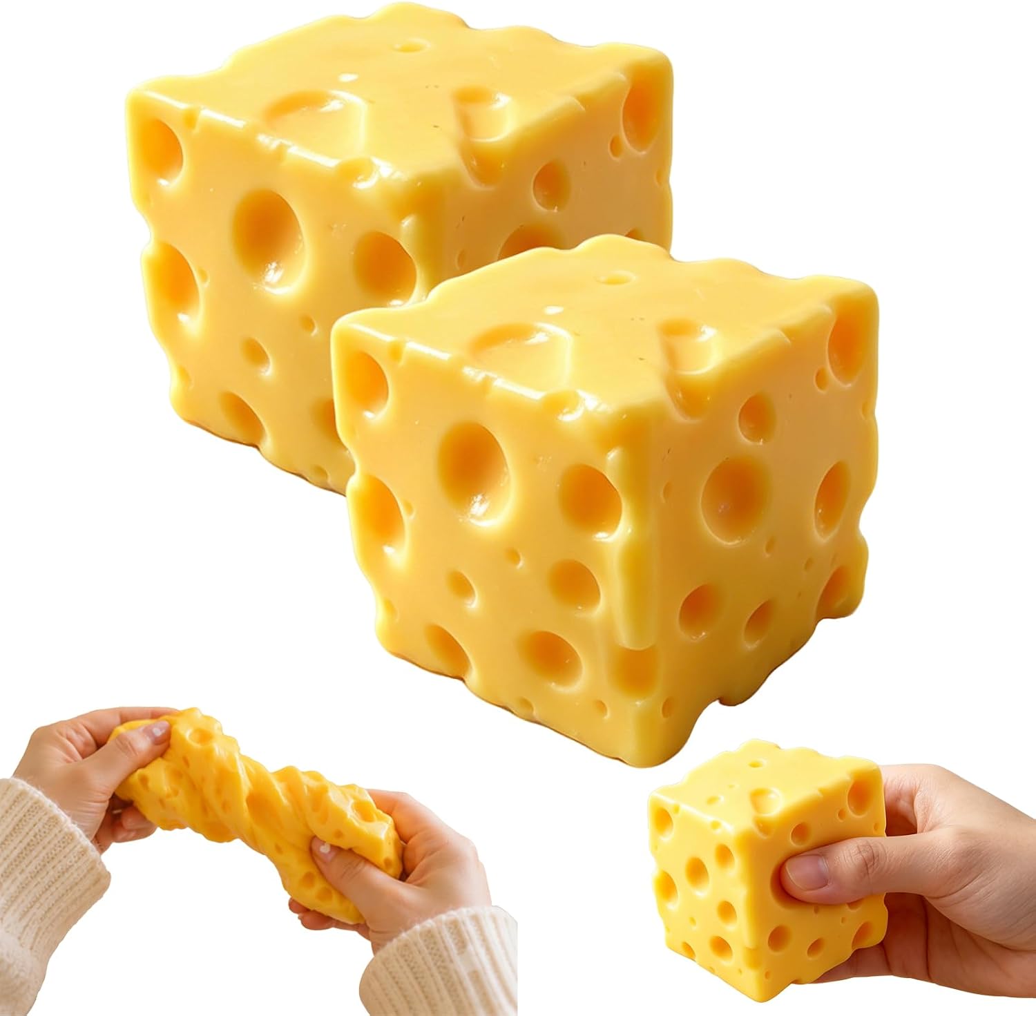 Cheese Squishy Food Squishy Stress Relief Fidget Toy Stress Relief Original Sensory Stress Balls Gifts for Adults Kids Friends (Yellow-1 Pack)