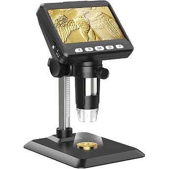 Ashfly Microscope LCD Digital Microscope 1000X 4.3 Inch 1080P USB Microscope with 8 Adjustable LED Lights PC View Compatible with MacOS Windows Ideal for Adults