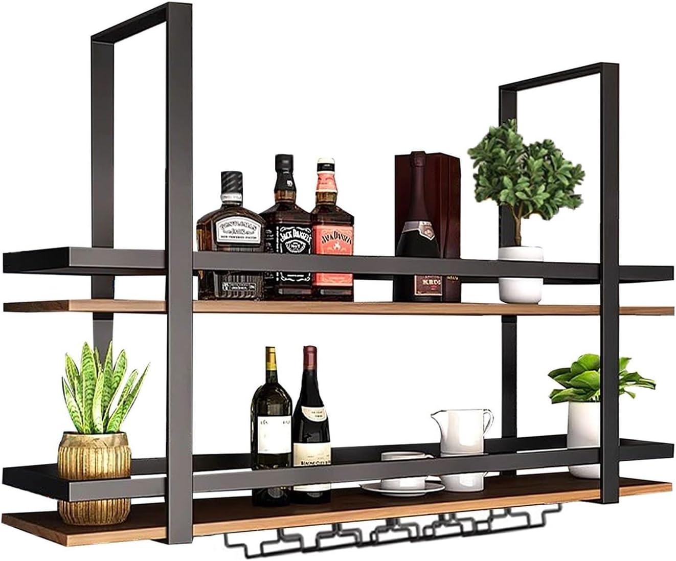 Ceiling Shelf - 2 Tier Ceiling Hanging Wine Glass Holder, Kitchen Hanging Storage Rack, Wall Mounted Solid Wood Wine Glass Holder With Guard Rails, For Kitchen/LOFT/Bar ( Size : 140*30*80cm(55*12*31 I