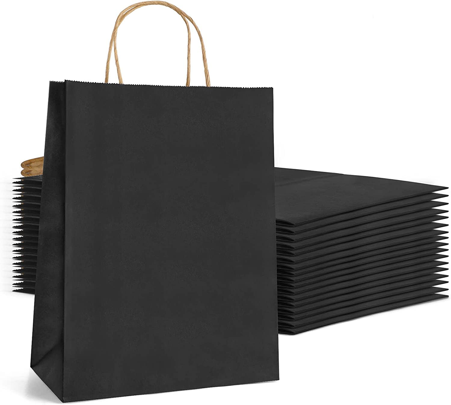 Deliex delicias de Extremadura. 200 Bolsas para regalos de papel kraft Negras con asas en diferentes tamaños, bolsas muy útiles para tiendas y comercios (32 x 39,5 x 12 cm Negras, 200 Bolsas)