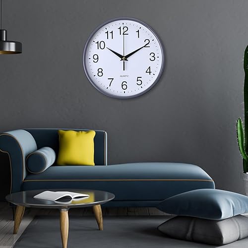 Miniatura 6 de Reloj de pared redondo de moda, estilo simple, de alta precisión, funciona con pilas, fácil de leer, sin tictac, reloj de cuarzo para decoración de