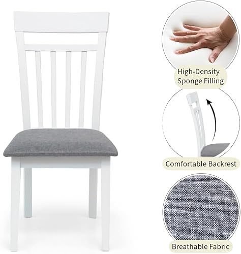 Miniatura 4 de Juego de 3 sillas de comedor cuadradas y 2 laterales de madera maciza con acabado blanco