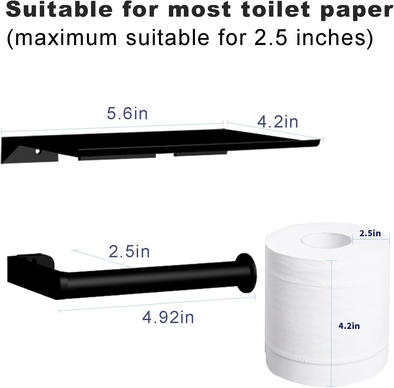 Self Adhesive Toilet Paper Holder with Phone Shelf,Black Wall Mounted Toilet Paper Roll Holder with Shelf,Rustproof and Bathroom Washroom Tissue Roll Holder with Shelf image 2