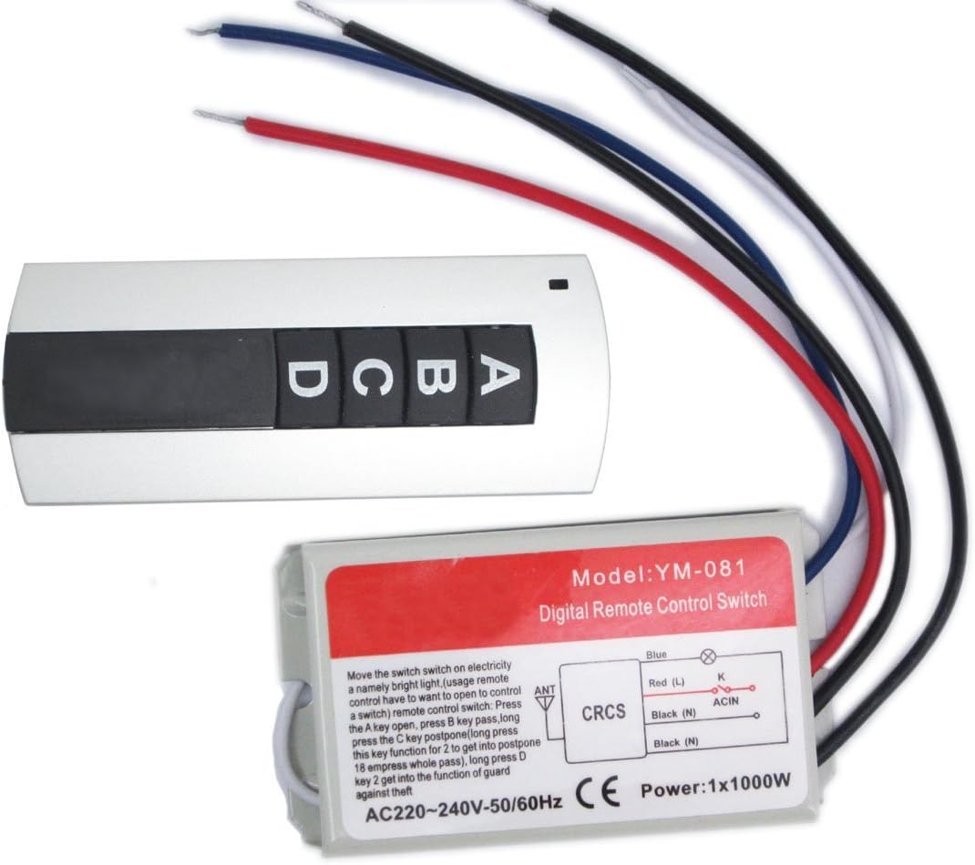 NAMVO Wall Switch and Remote Control one-Way ON/Off 220V - 240V Light Digital Radio Wall Switch with Remote Control Delay Function