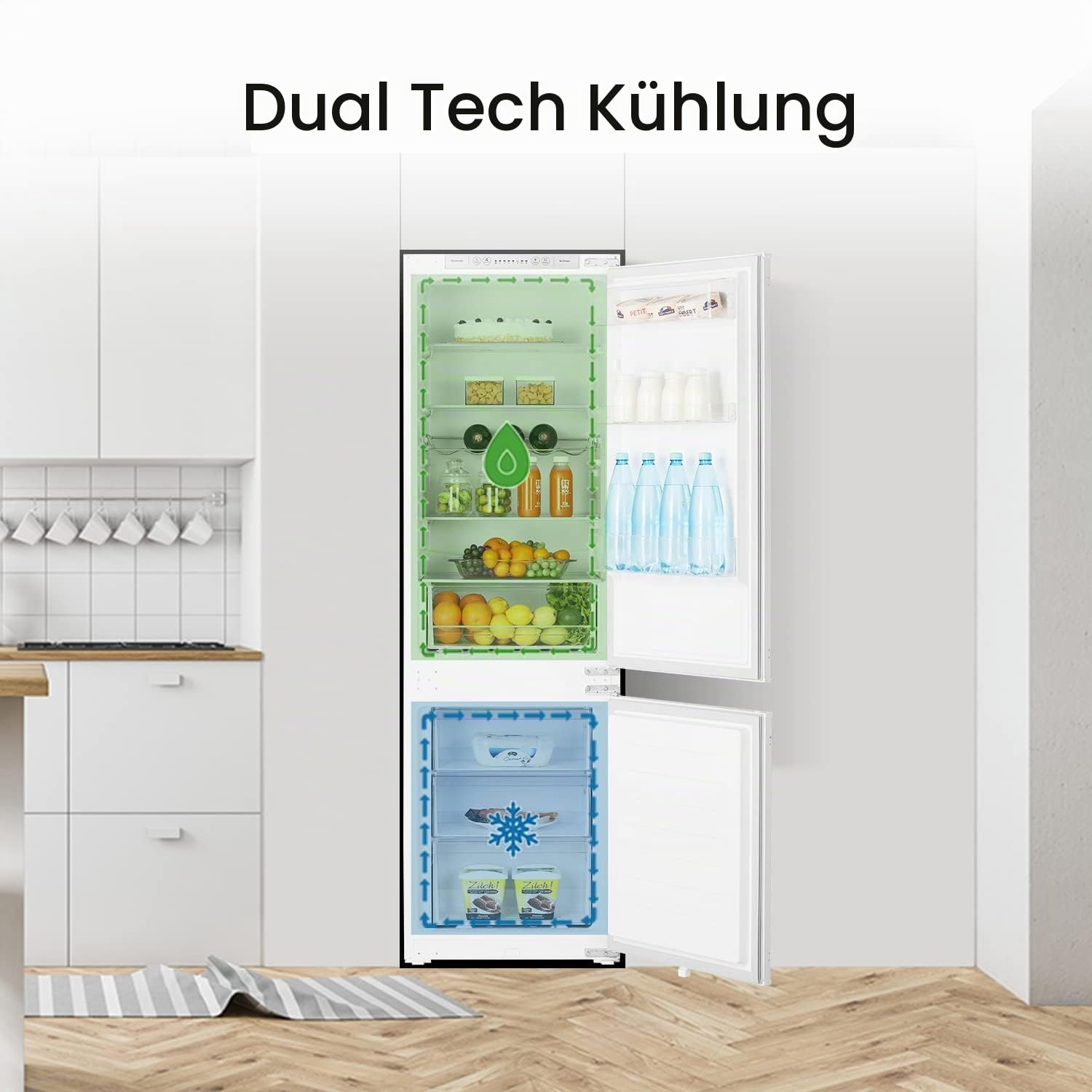Hisense RIB312F4AWE Kombinierter Kühlschrank mit Einbau, keine Frost-Technologie, 177,2 cm, Fassungsvermögen 246 l, LED-Beleuchtung, elektronisches Display zur Temperaturkontrolle, Weiß