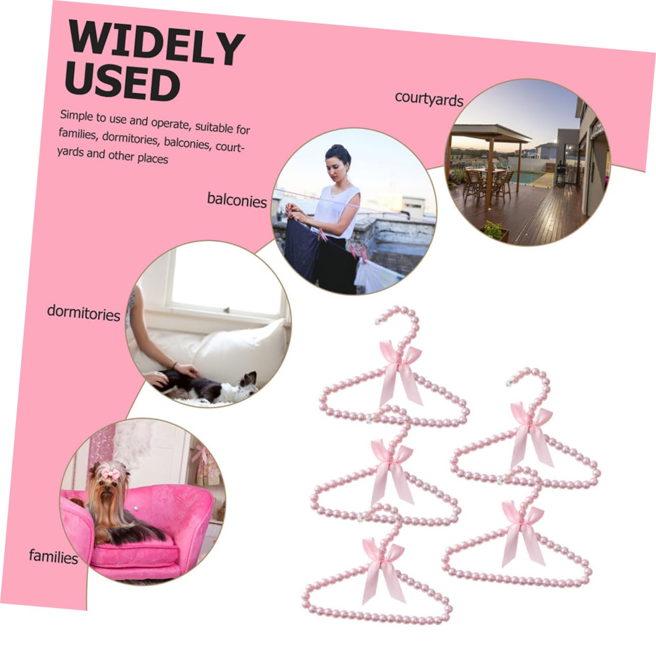 TOYANDONA 5 Piezas Unidades Perchas para Ropa Niña Pequeñas con Diseño de Perlas Antideslizantes para Recién Nacido y Organizadoras para Armario y Colgado Interiores Rosa