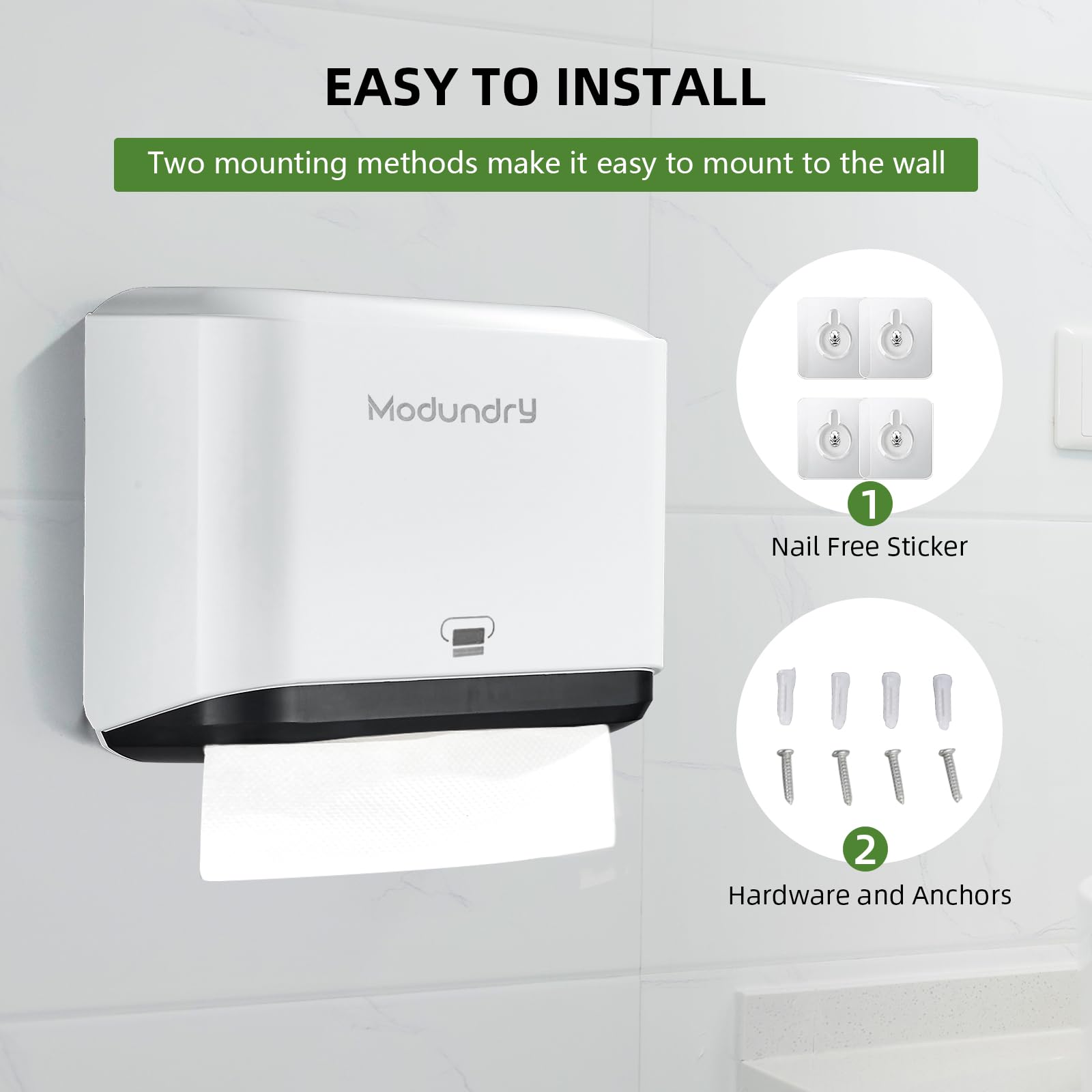 Dispenser per asciugamani di carta da parete, dispenser multiuso commerciale con serratura intelligente, adesivo senza foratura o viti da installare, porta asciugamani per bagno, bagno,