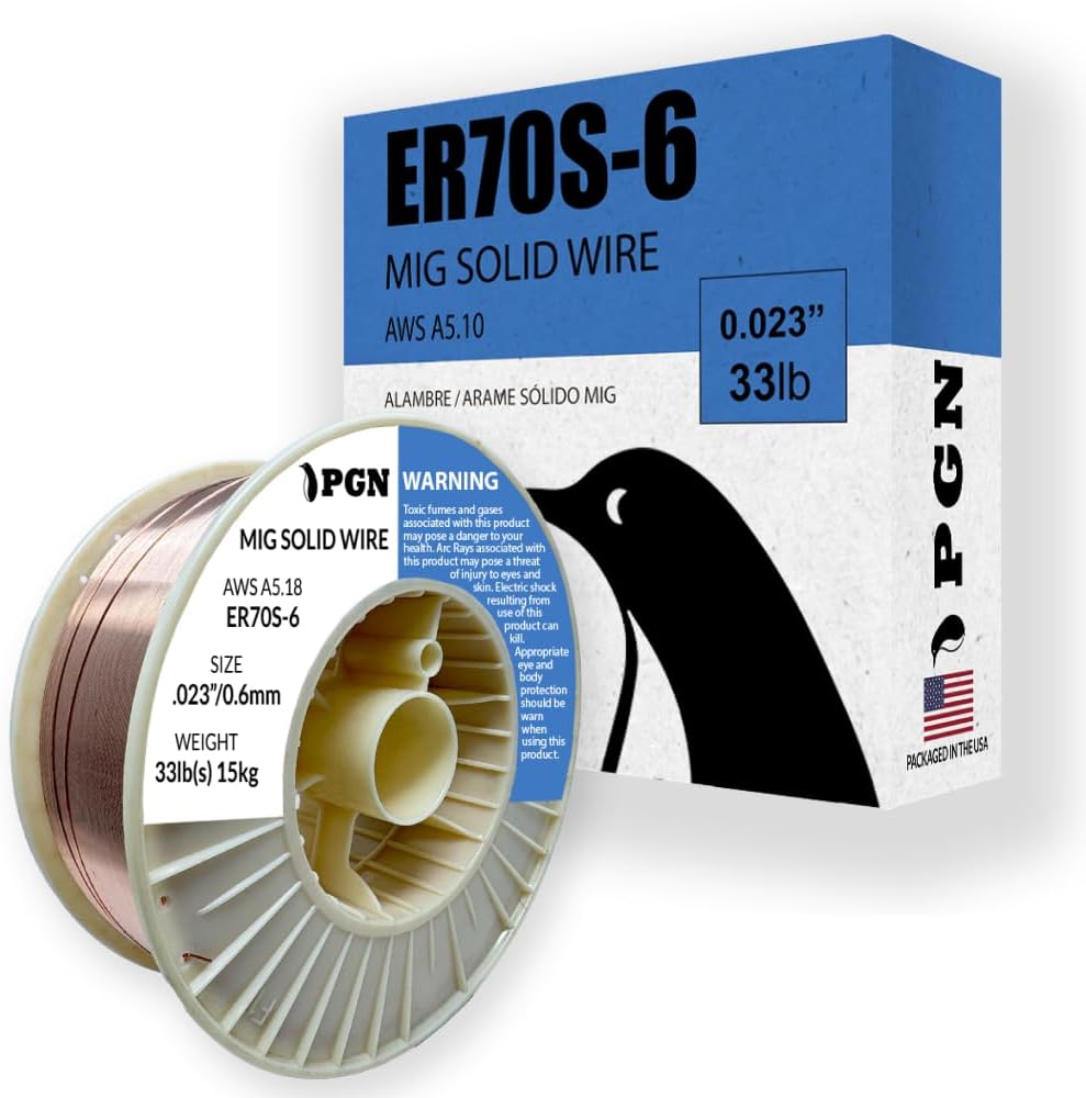 PGN Solid MIG Welding Wire - ER70S-6 .023 Inch, 33 Pound Spool - Mild Steel MIG Wire with Low Splatter and High Levels of Deoxidizers - For All Position Gas Welding - Shatterproof ABS Spool