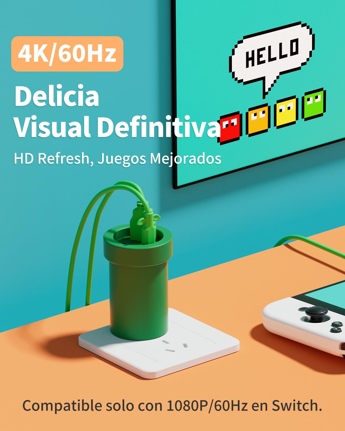 Base de TV para Switch de 65 W Compatible con Nintendo Switch/PS5/Steam Deck, estación de Acoplamiento portátil para Switch con HDMI/USB 2.0 4K60Hz, Carga rápida PD (sin Cable Tipo C)