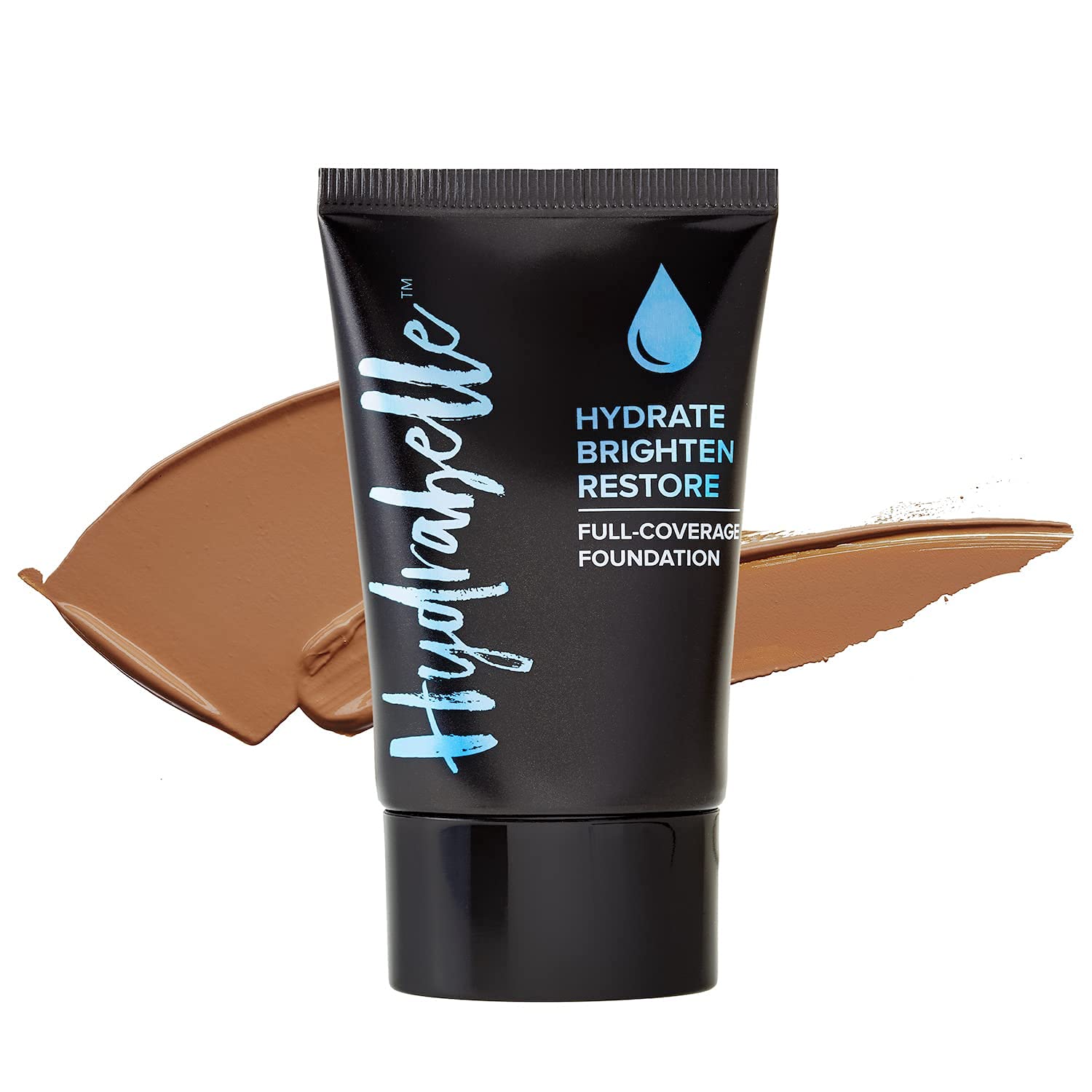 Belle BeautyHydrabelle Full Coverage Foundation with Luxe Foundation Brush - Long-lasting, Flawless Face Makeup - Hydrating, Paraben-free Formula (Deep)