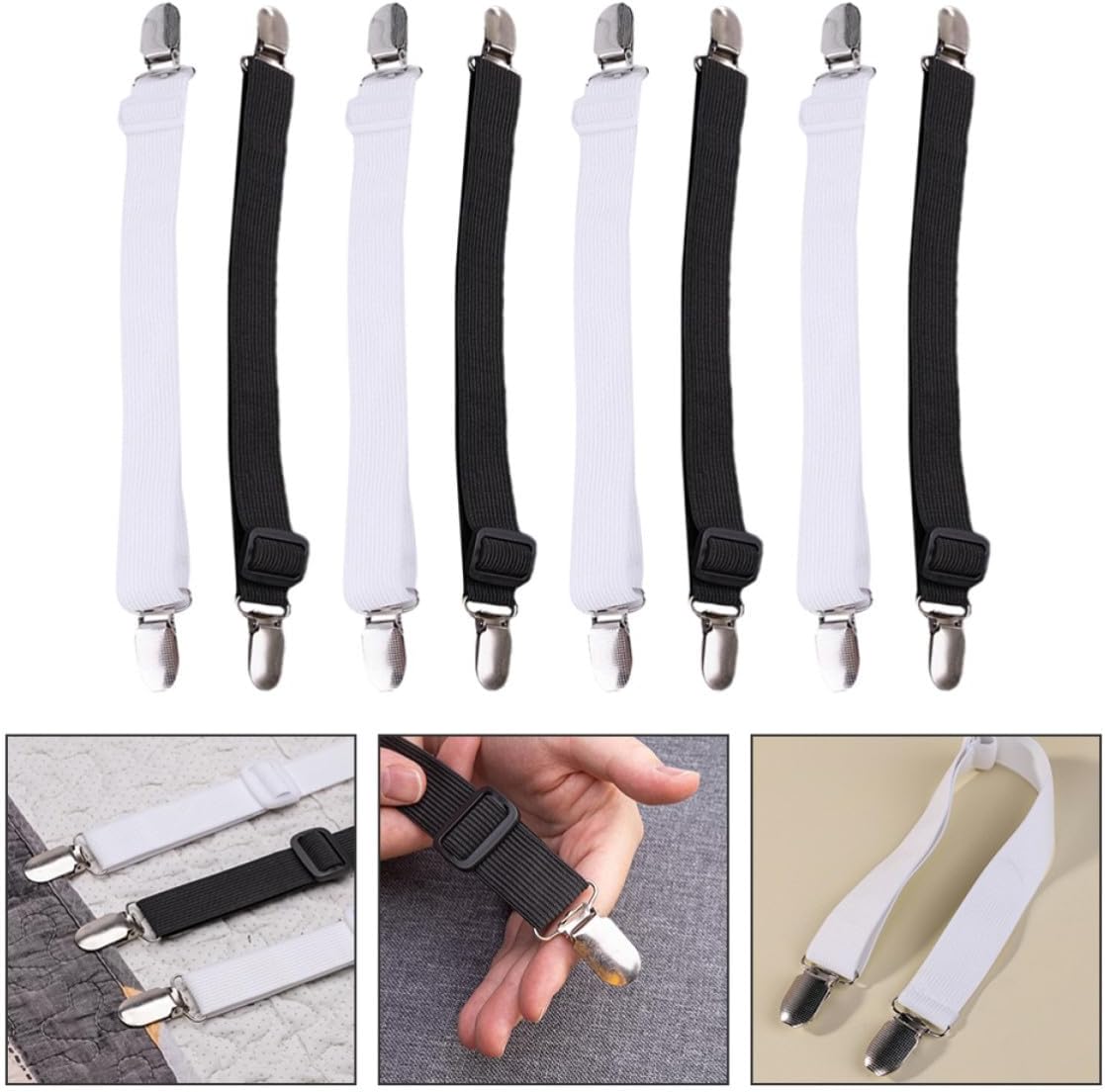 8pcs White Nylon Bed Sheet Fasteners Clips with Stable Grip and Easy to Remove Feature Elastic Sheet Clips for Bed Covers for Securing Bedding