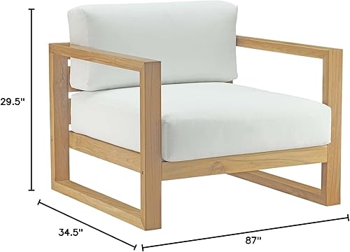Miniatura 2 de Modway Upland - Juego de sofá modular de 3 piezas de madera de teca para patio al aire libre con cojines en blanco natural