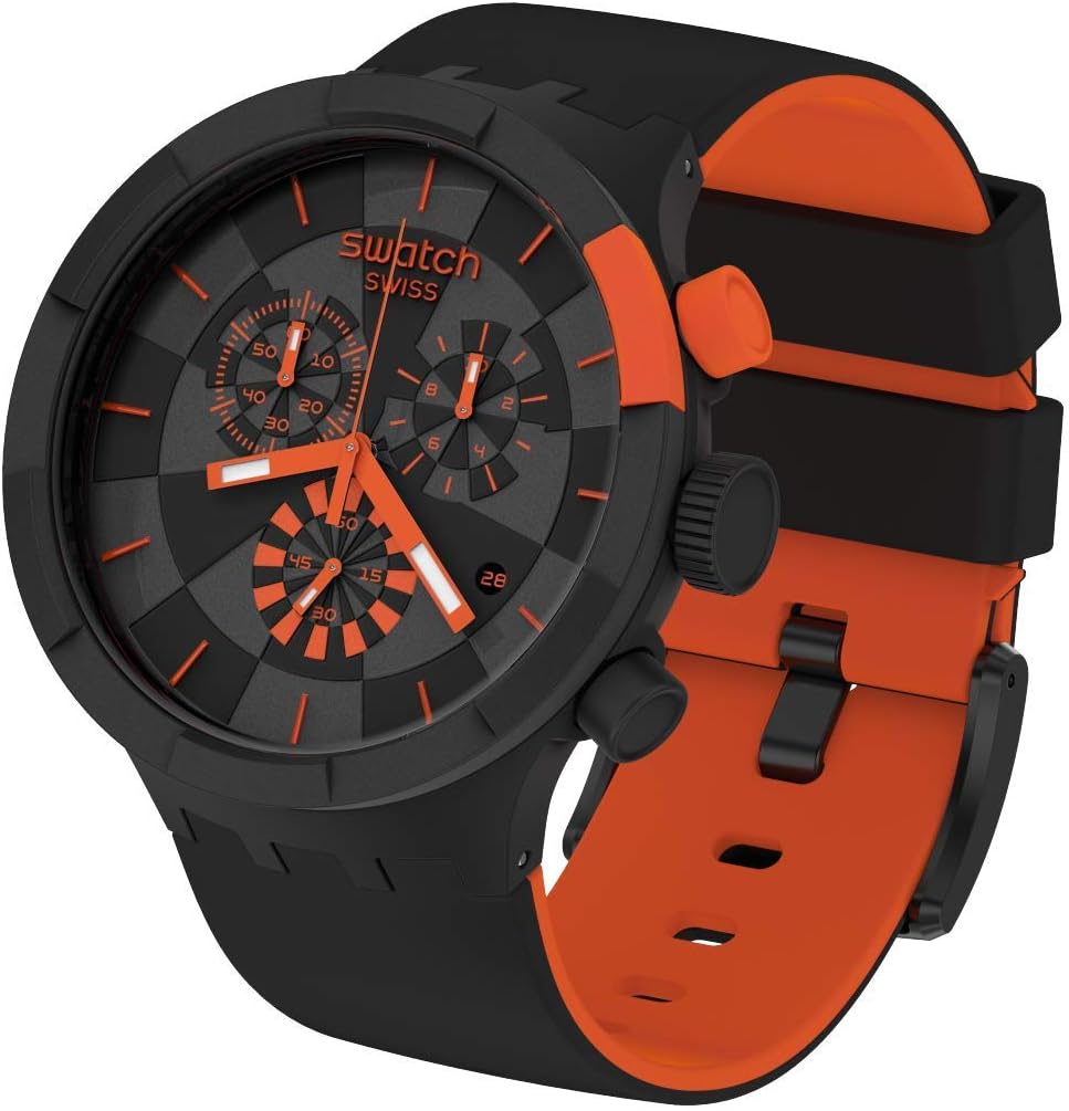 Swatch Big Bold Chrono Unisex Watch Casual Plastic Black Automatic Waterproof Checkpoint Red