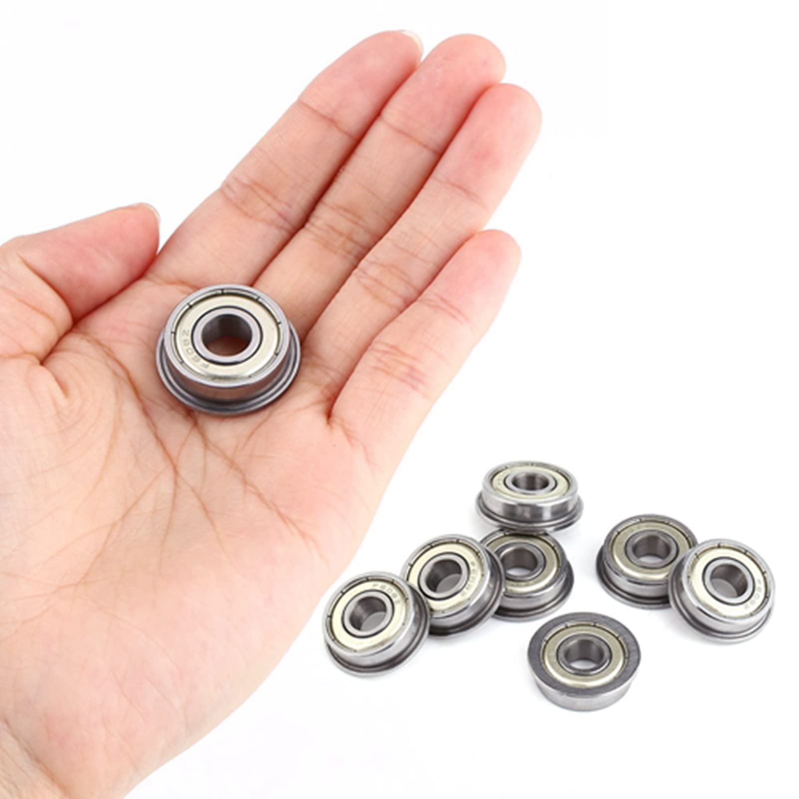 10 Cuscinetti A Sfera Miniature F608Z - Flangiati 8x22x7 Mm In Acciaio - Per Progetti Meccanici E Hobby