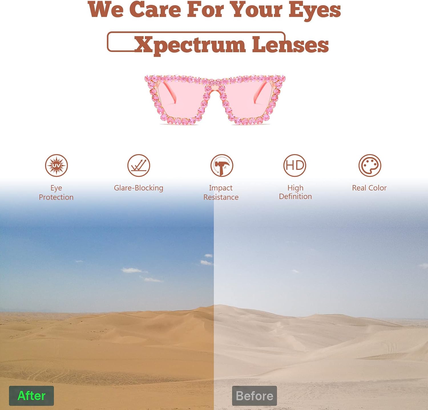 Xpectrum Sparkly Diamond Sunglasses for Women Men Bling Rhinestone Frame image 5