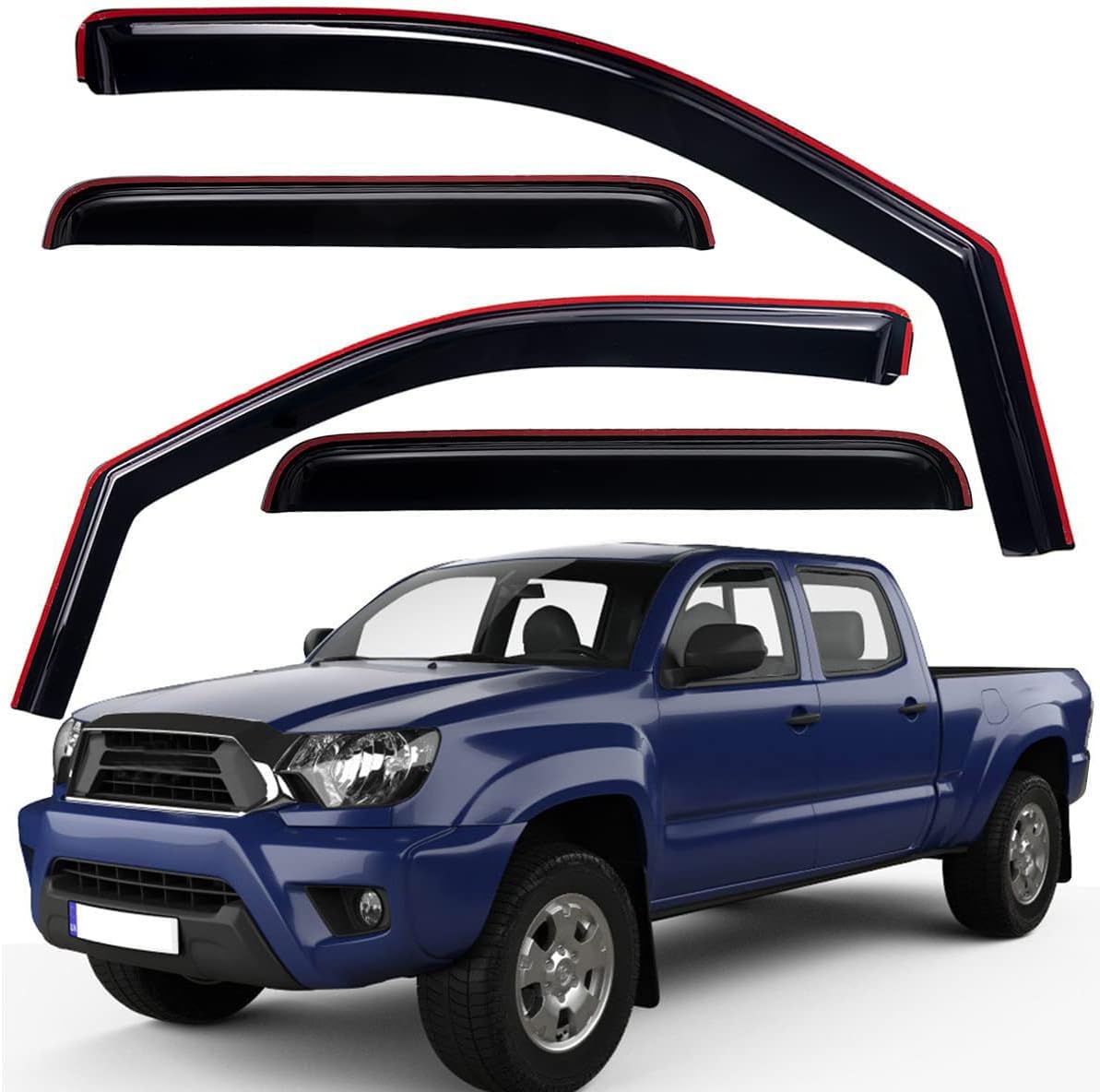 Lightronic WV194056 in-Channel Side Window Visor Deflector Rain Guard, Dark Smoke Shatterproof, 4-Pieces Set for 2005-2015 Toyota Tacoma Double Cab