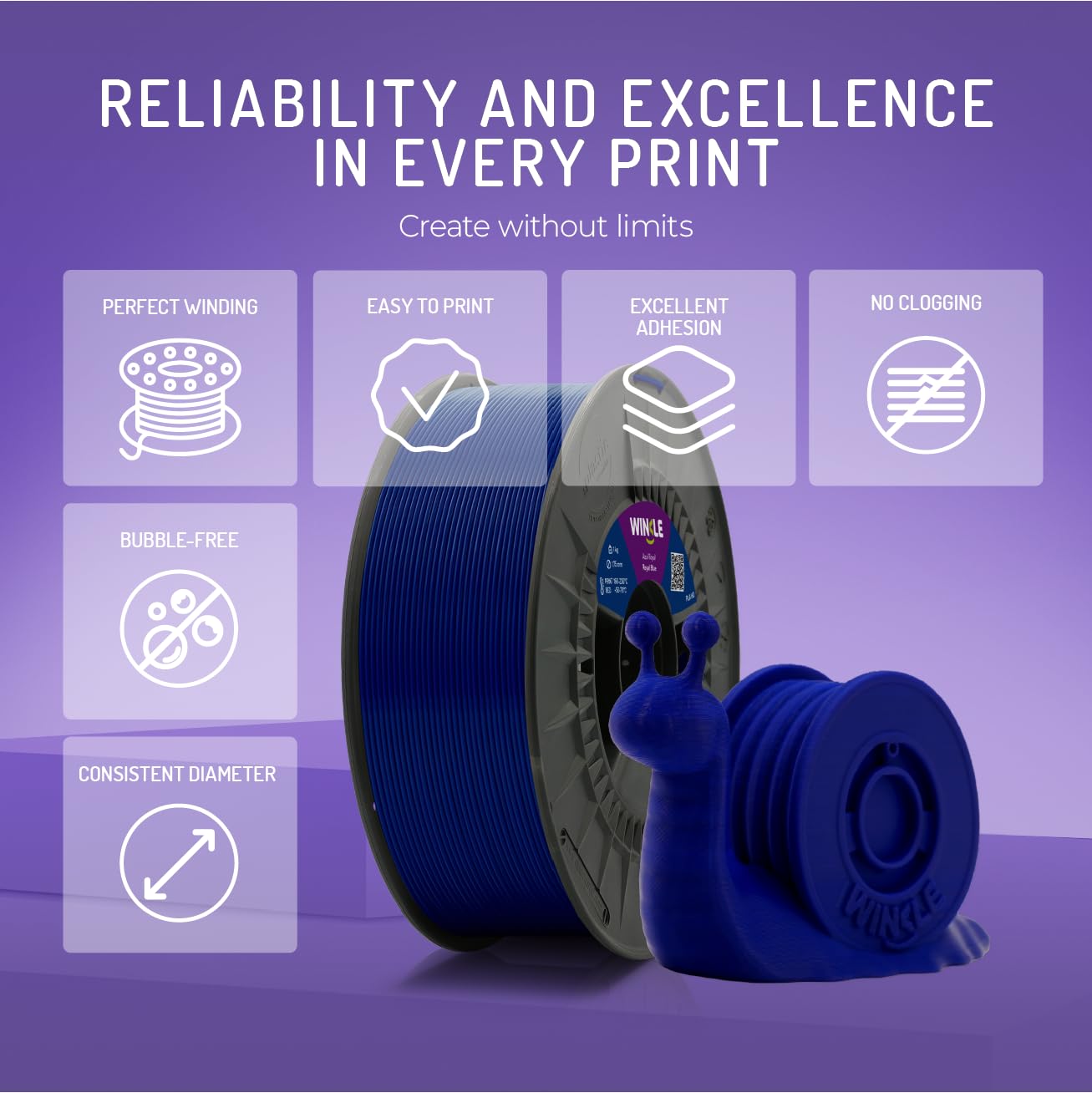 WINKLE Filament PLA HD Royal Blue | Filament do Drukarki 3D 1,75 mm 300 g | Niebieski | Kompatybilny ze Wszystkimi Drukarkami 3D, Dokładność Wymiarowa, Cewka 300g