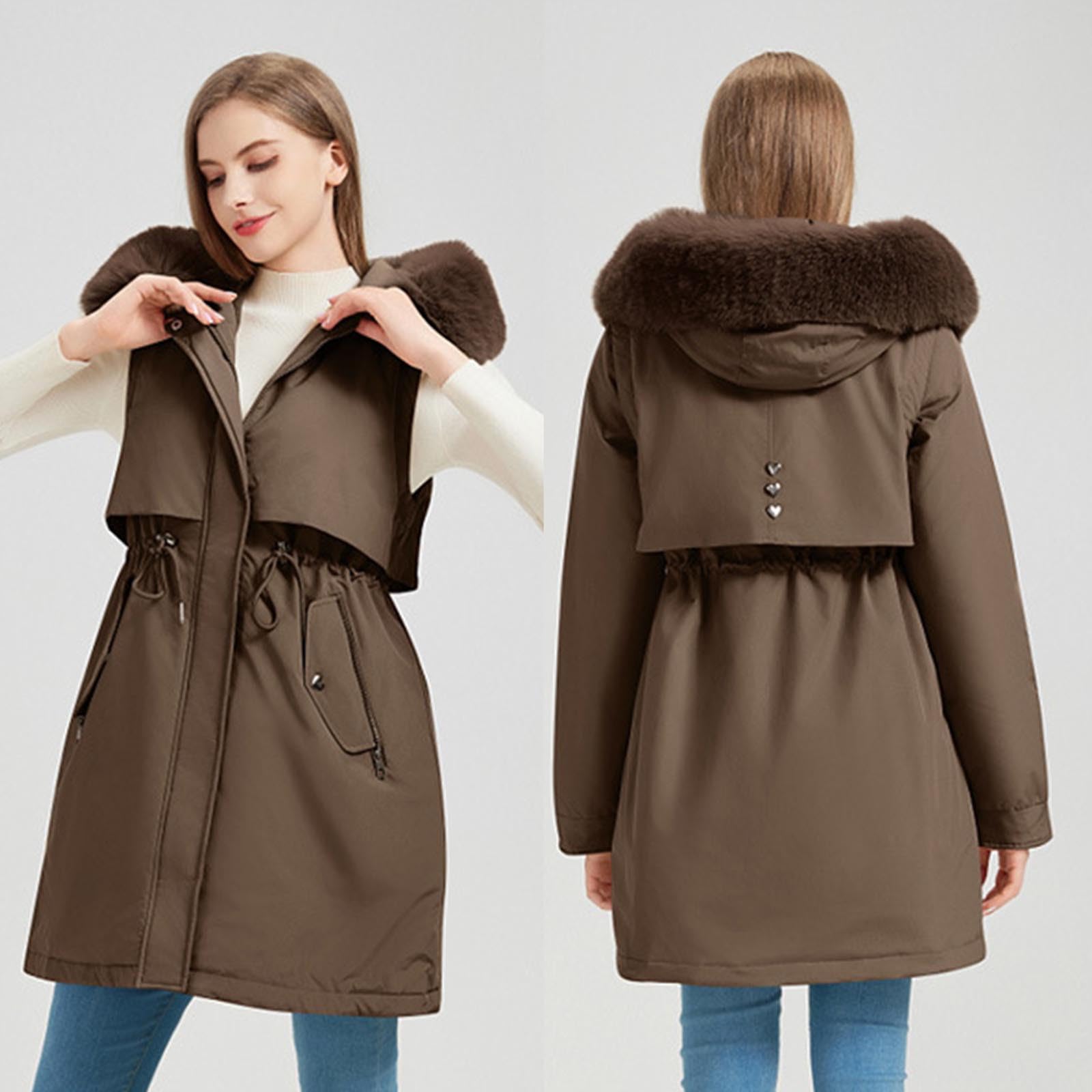 Giacca Militare Donna Imbottita e Pesante Media Lunghezza Con Cappuccio Piumino Trapuntato Imbottita in Caldo Giacca Parka Casual Outdoor Cappotti con Cappuccio Cappotto Cerniera Giacche Classico