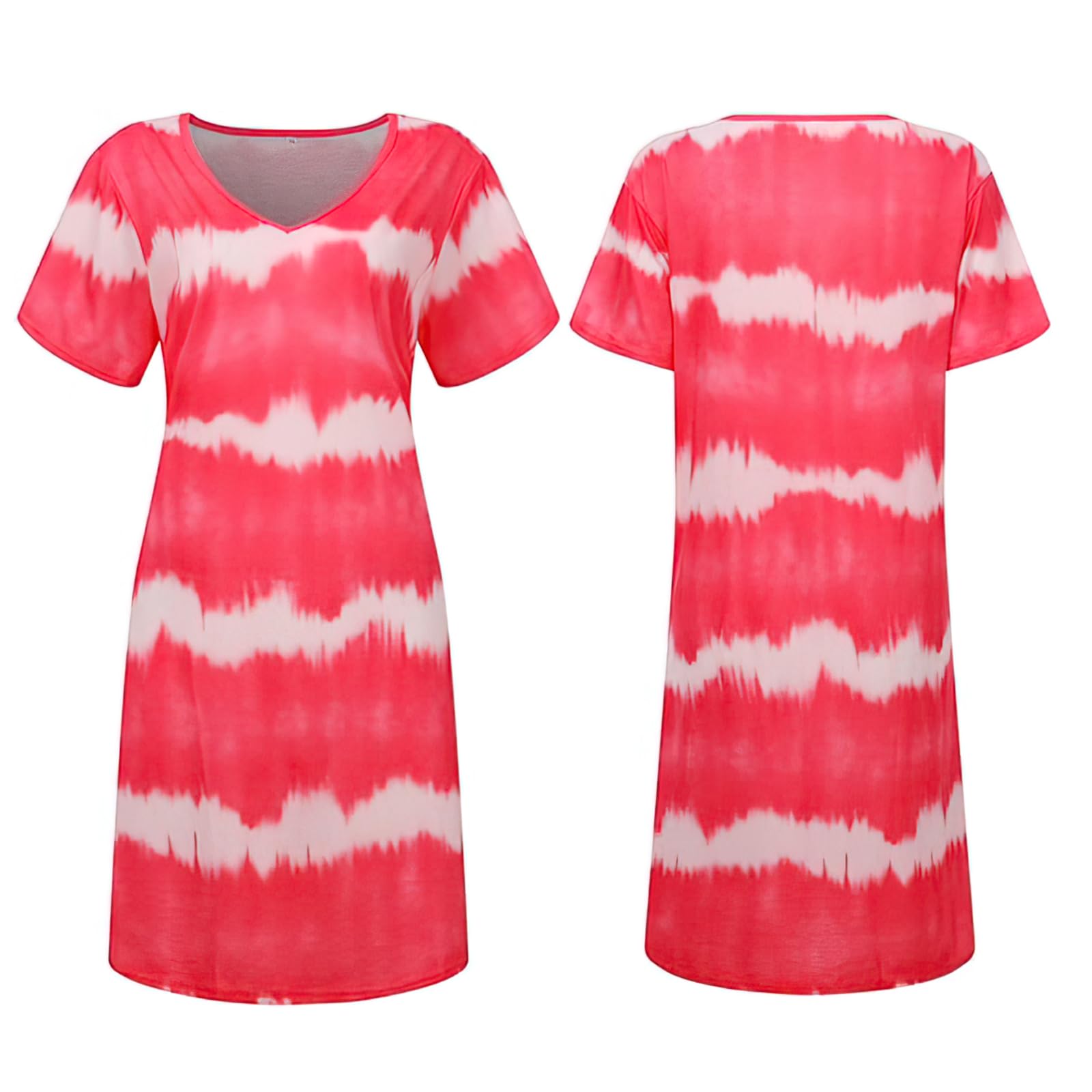 Tie-Dye a Righe Maniche Corte Sciolte T-Shirt Vestito,Tie Dye Vestito per Le Donne,Casual Spiaggia Scollo a V Abiti, WFFUO, G, XL