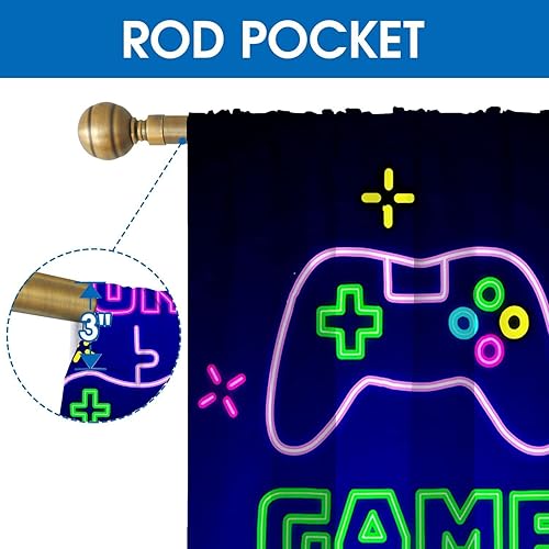 Miniatura 3 de Paneles de cortina para ventana de juegos con bolsillo para barra para adolescentes niños dormitorio videojuegos dormitorio cortinas opacas con