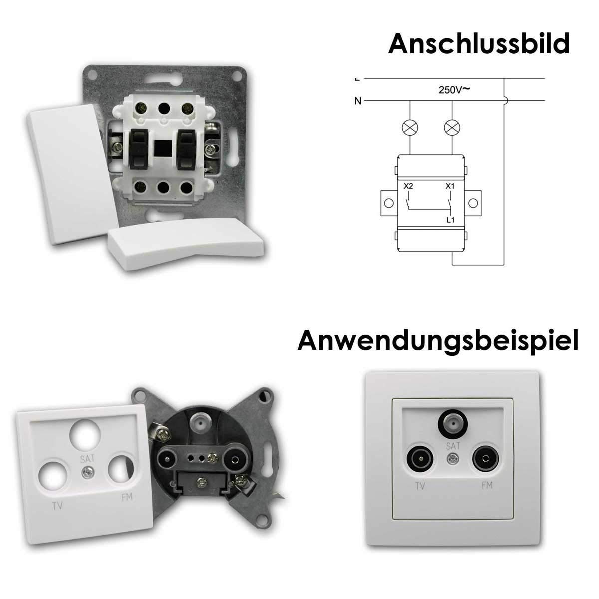 FLAIR Set "Einfamilienhaus, Klem" 95-teilig weiß Klemmanschluss, Steckdose + Lichtschalter, Doppelrahmen, Steckdose mit Kindersicherung, Unterputz, Antennedose, Vierfachrahmen weiß, Serienschalter
