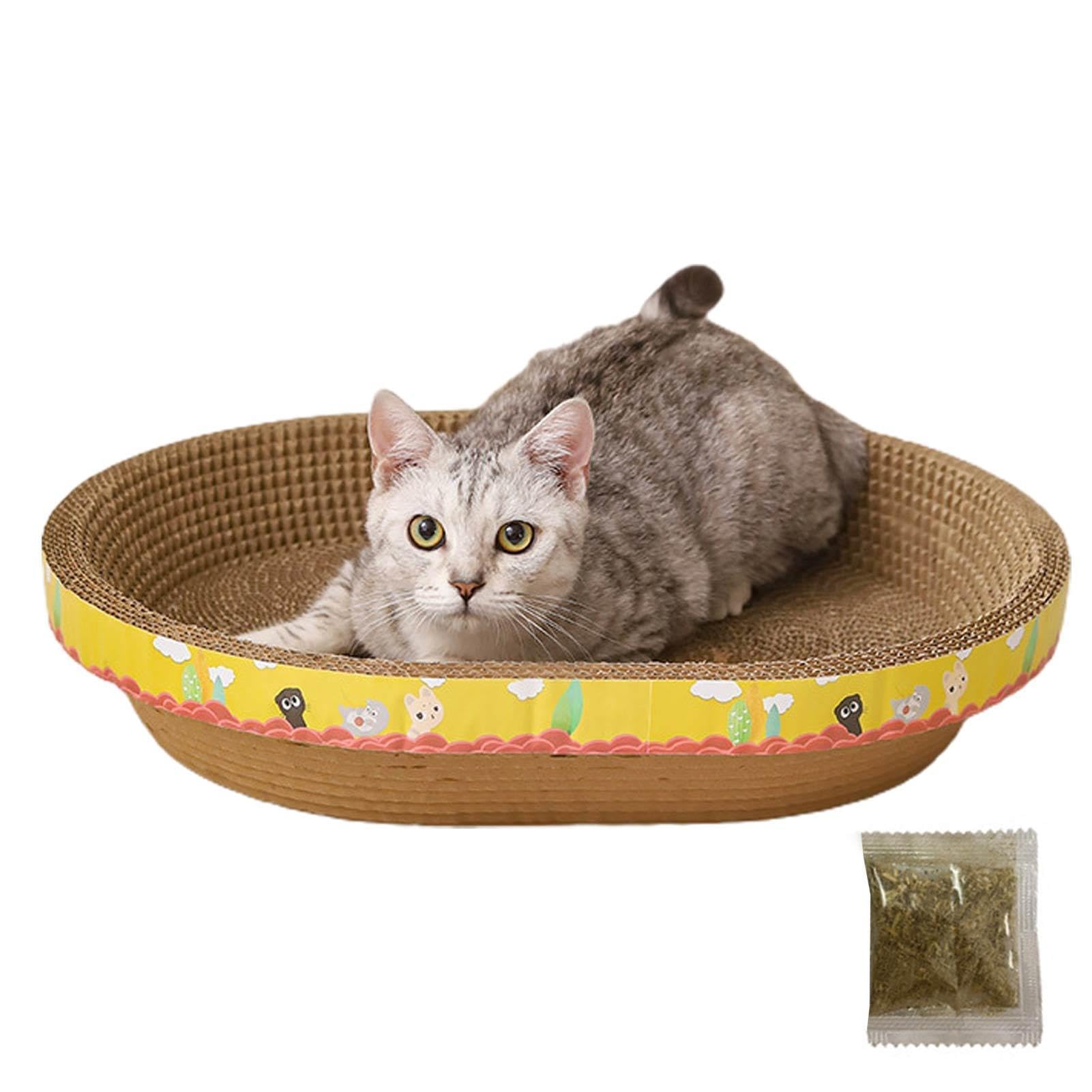 Cama antiarañazos para Gatos Ovalada – Alfombrilla antiarañazos para Gatos | de cartón ondulado, cuenco antiarañazos con hierba gata, cama antiarañazos para gatos, cojín relajante, cuna, protege