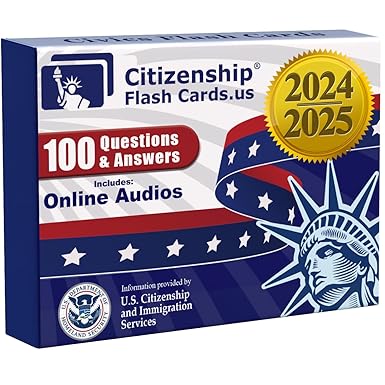US Citizenship Flash Cards 2024: Naturalization Test Study Guide with 100 USCIS Questions and Answers Flashcards Includes Online Audios