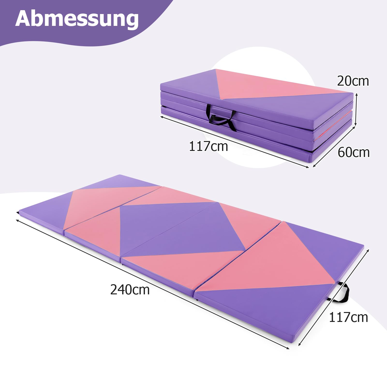 COSTWAY Weichbodenmatte klappbar,240 x 120/300 x 120cm Gymnastikmatte tragbar, Yogamatte Turnmatte Klappmatte Fitnessmatte