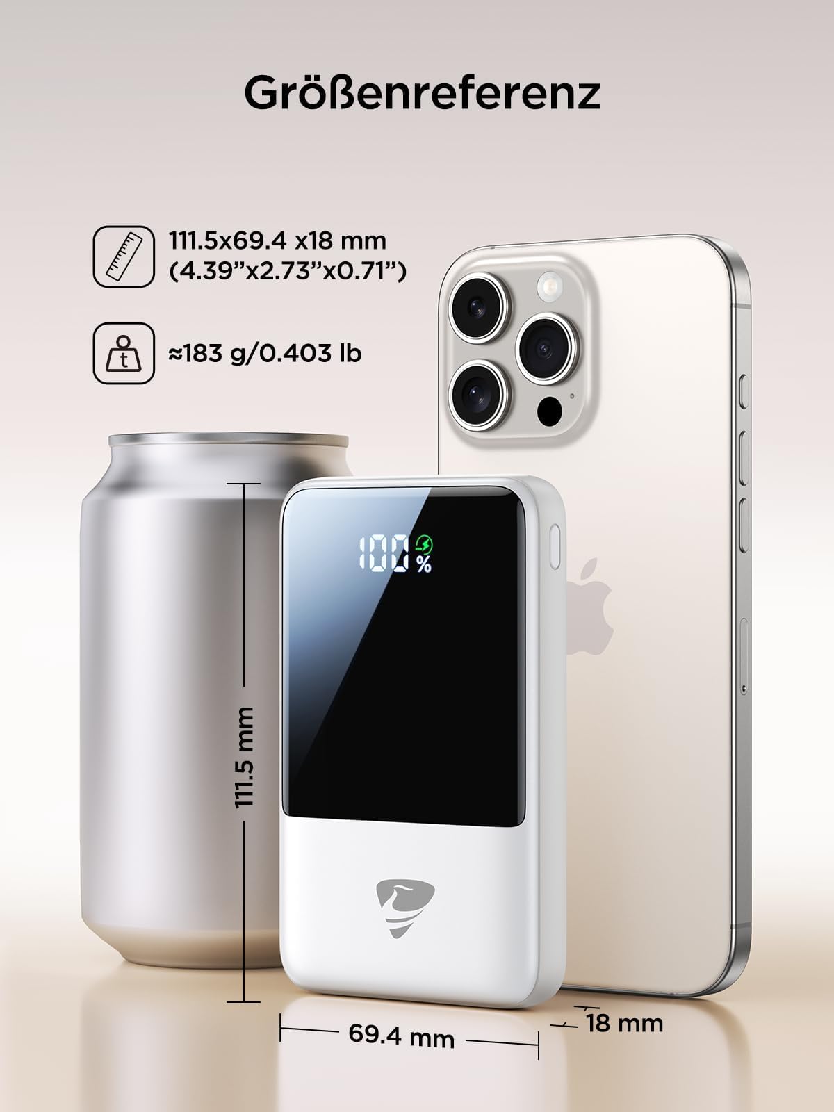 Aioneus Power Bank, mini power bank (piccolo 10000 mAh 22,5 W PD ricarica rapida), con 2 cavi integrati (USB-C + Lightning), batteria esterna per iPhone 16/15/14 Pro Max, Samsung, iPad Air, Xiaomi