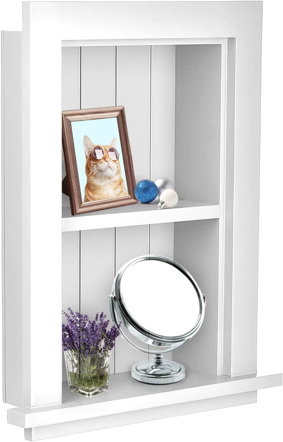 AdirHome White Hardwood Recessed Wall Cabinet with Shelf