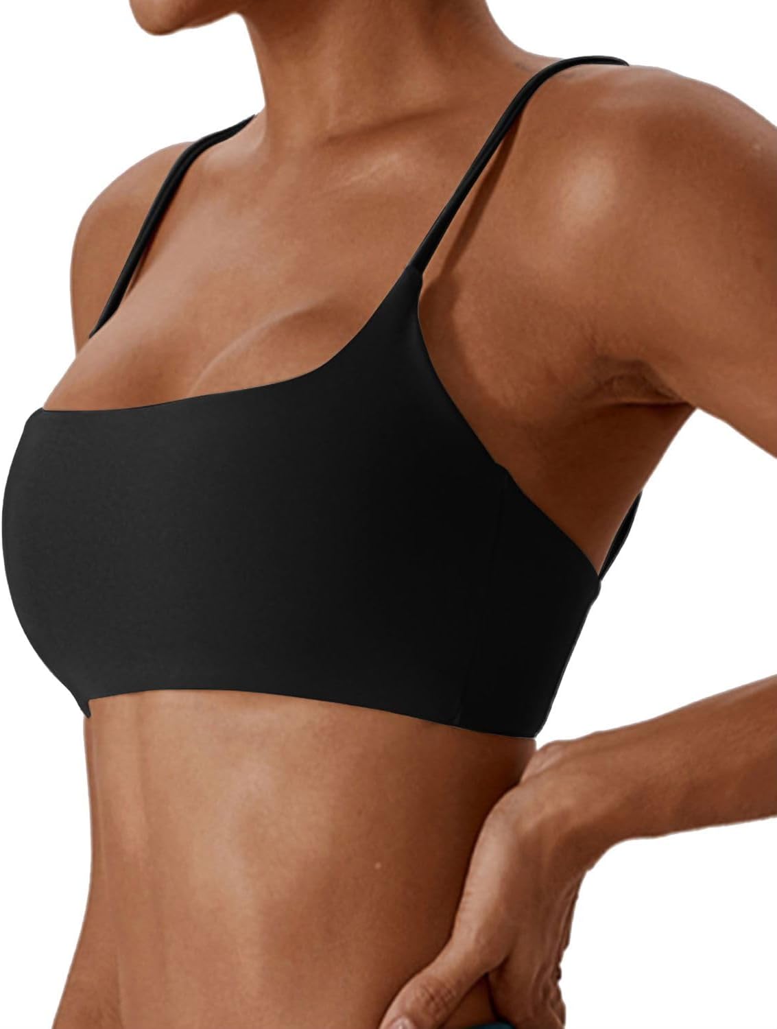 Comper Women's Sports Bras Wirefree Racerback Workout Bras Sexy Thin Straps Yoga Sport Bras with Removable Pads - Image 2