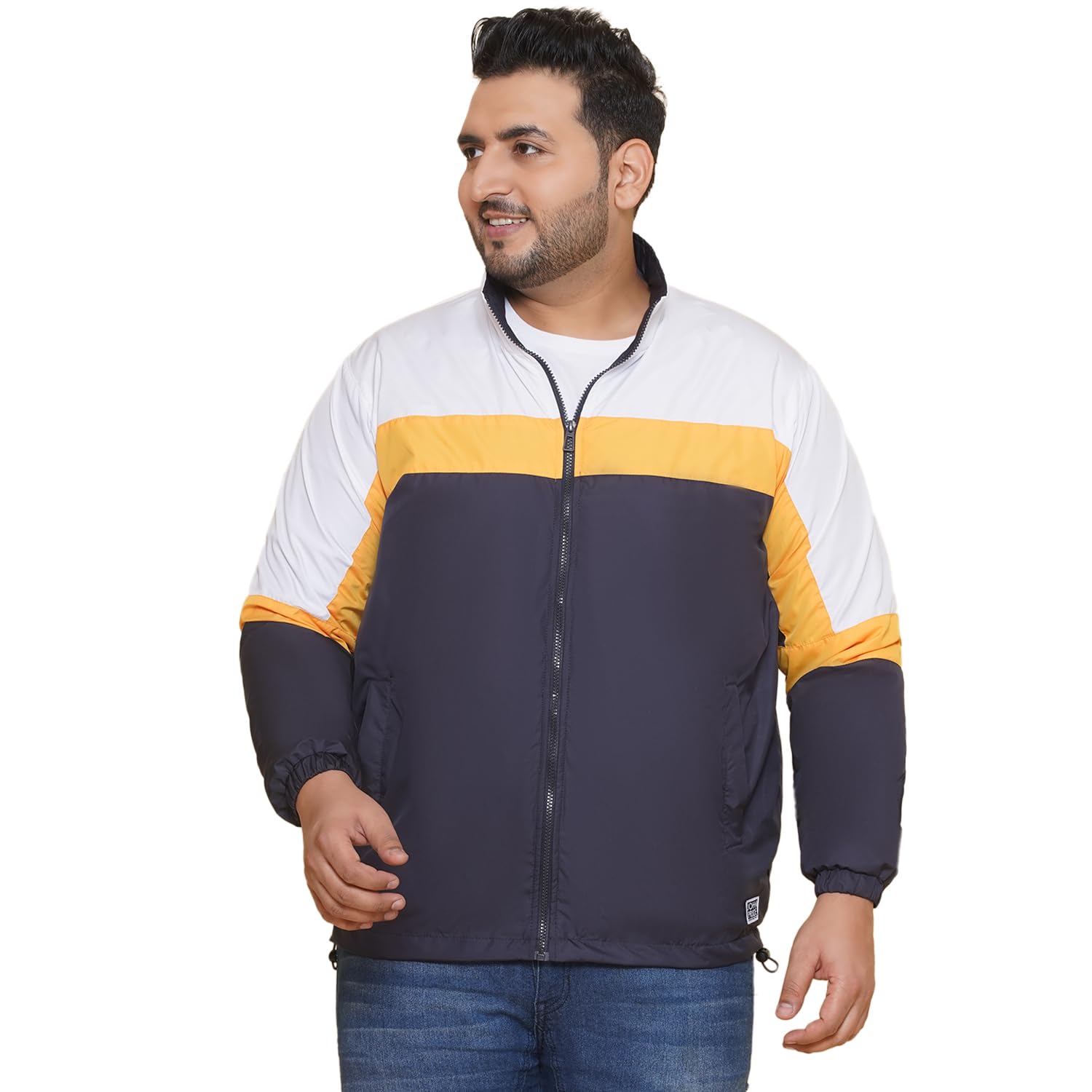 John Pride Plus Size Men's Solid Full Sleeve Mock Collar Navy Blue Padded Jacket for Men-picture-11