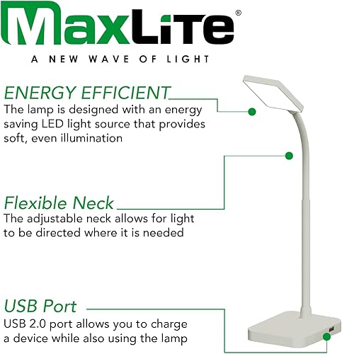 Miniatura 2 de MaxLite LAMPARA DE Escritorio LED 4W Delgado 3000K, Puerto USB, Acabado Blanco