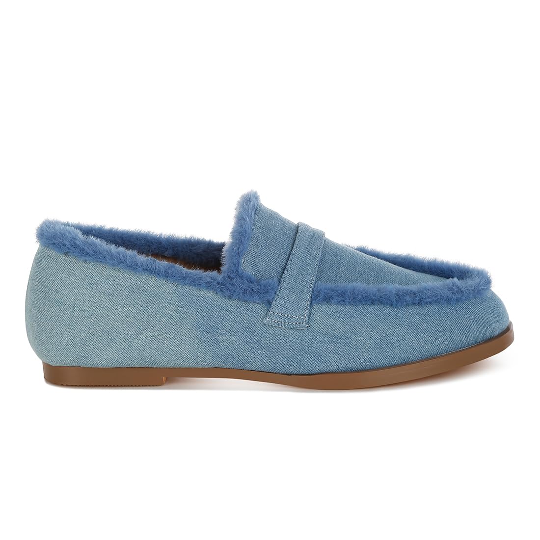 Fur Detail Denim Loafers | Luxury Designer Fashion Footwear for Women | Comfortable & Stylish for Party, Evening, and Casual Wear Blue-image-47
